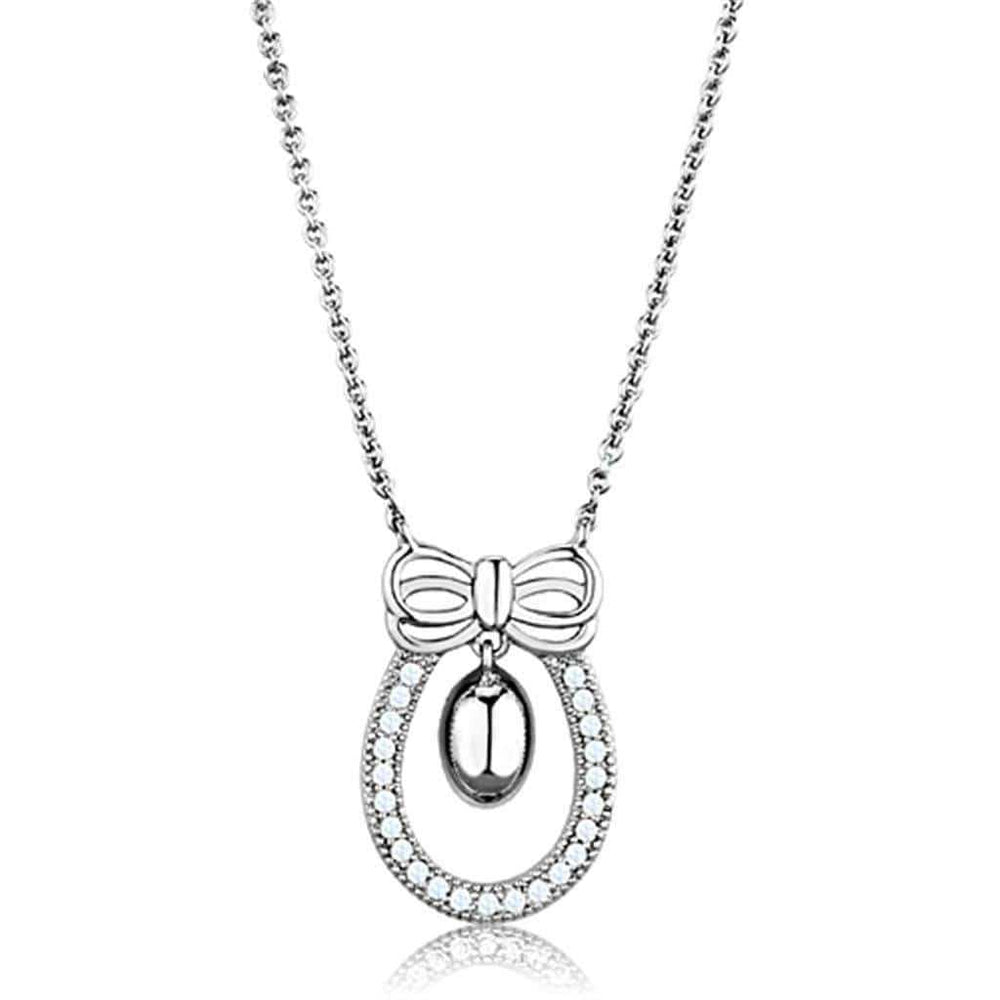 Alamode Rhodium Brass Necklace with AAA Grade CZ in Clear - Alamode - Flyclothing LLC