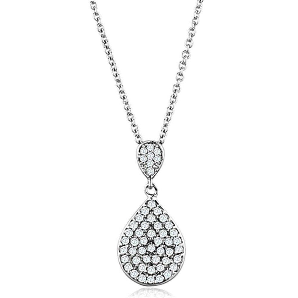 Alamode Rhodium Brass Necklace with AAA Grade CZ in Clear - Alamode - Flyclothing LLC