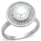 Alamode Rhodium Brass Ring with Synthetic Pearl in White - Alamode - Flyclothing LLC