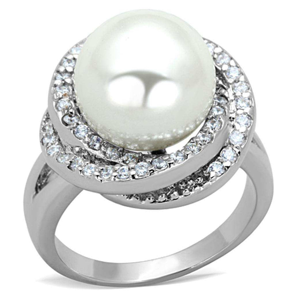 Alamode Rhodium Brass Ring with Synthetic Pearl in White - Alamode - Flyclothing LLC