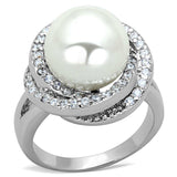 Alamode Rhodium Brass Ring with Synthetic Pearl in White - Alamode - Flyclothing LLC