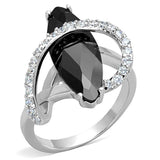 Alamode Rhodium Brass Ring with AAA Grade CZ in Jet - Alamode - Flyclothing LLC