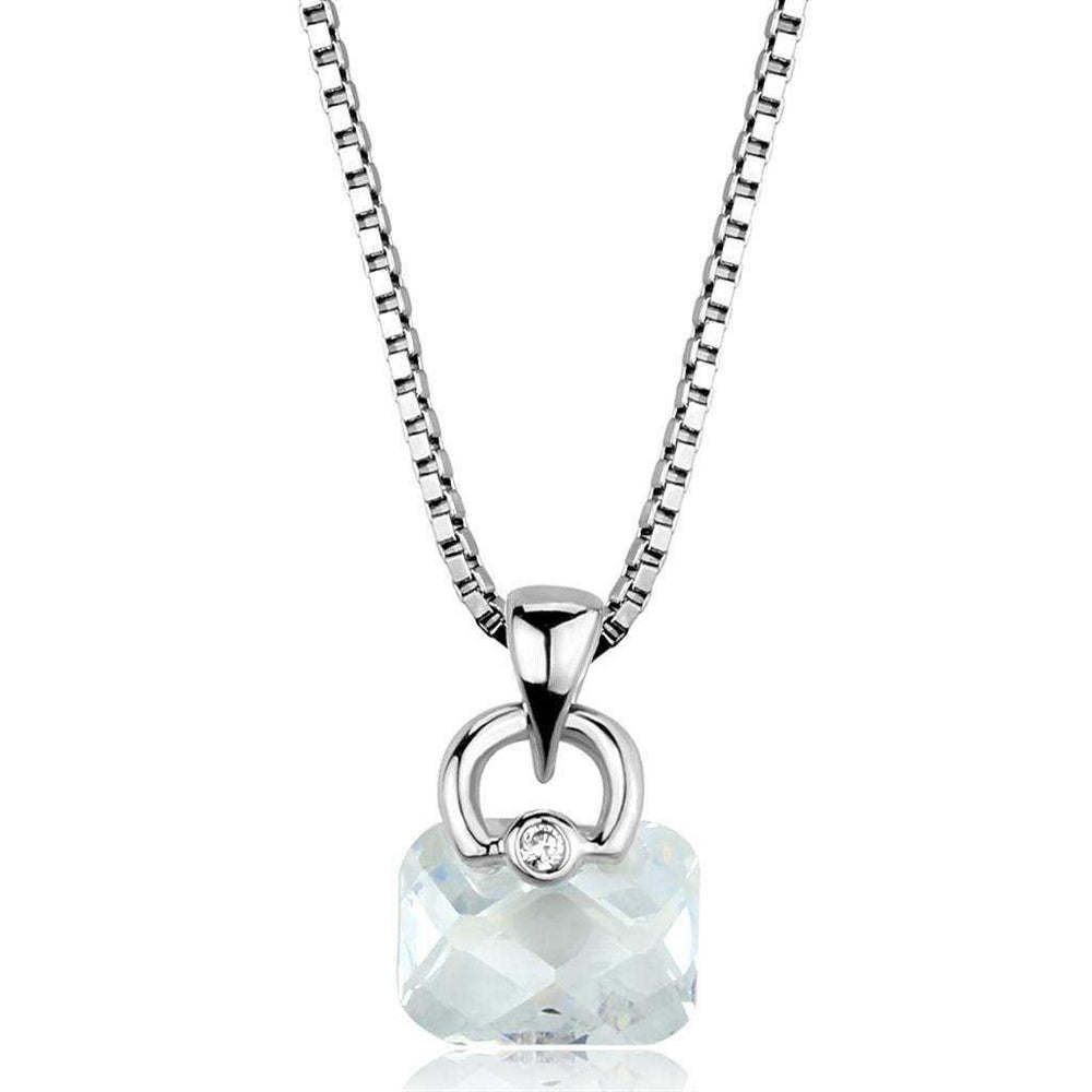 Alamode Rhodium Brass Chain Pendant with AAA Grade CZ in Clear - Alamode - Flyclothing LLC