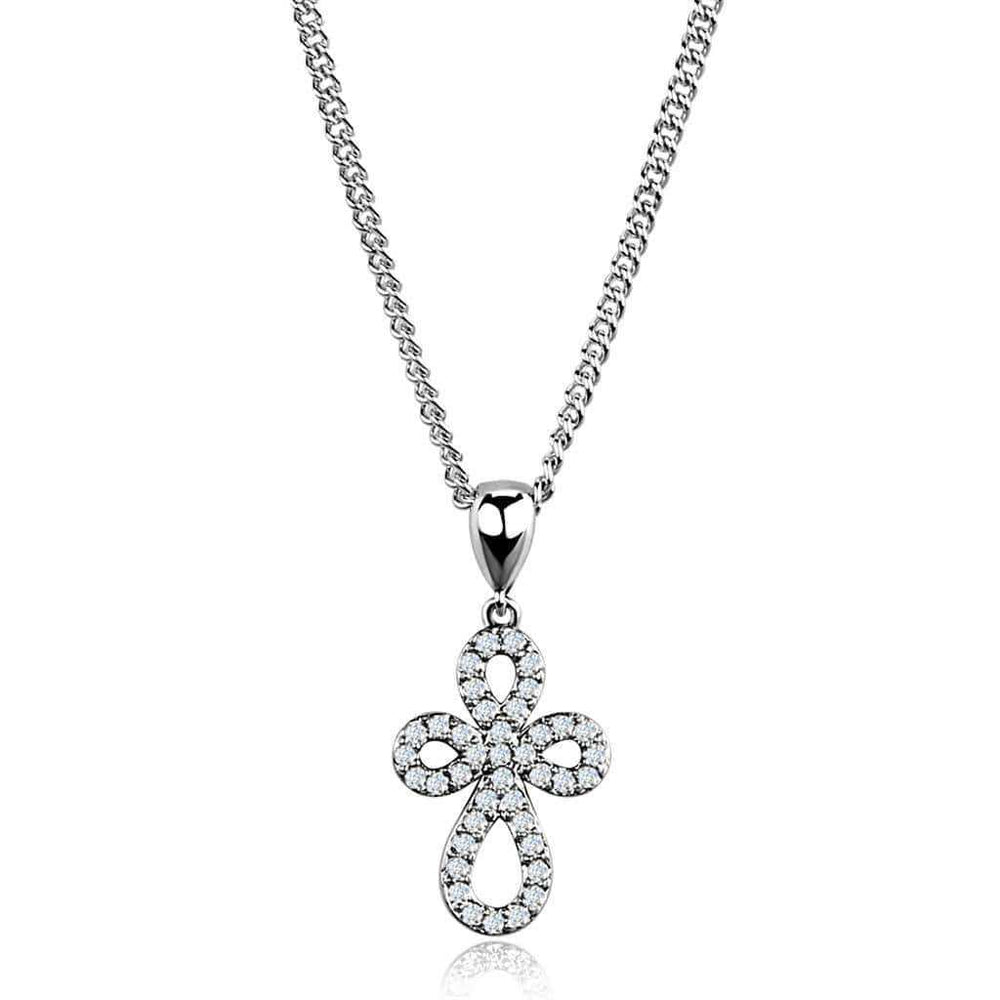 Alamode Rhodium Brass Chain Pendant with AAA Grade CZ in Clear - Alamode - Flyclothing LLC