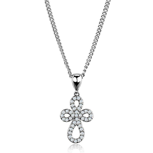 Alamode Rhodium Brass Chain Pendant with AAA Grade CZ in Clear - Alamode - Flyclothing LLC