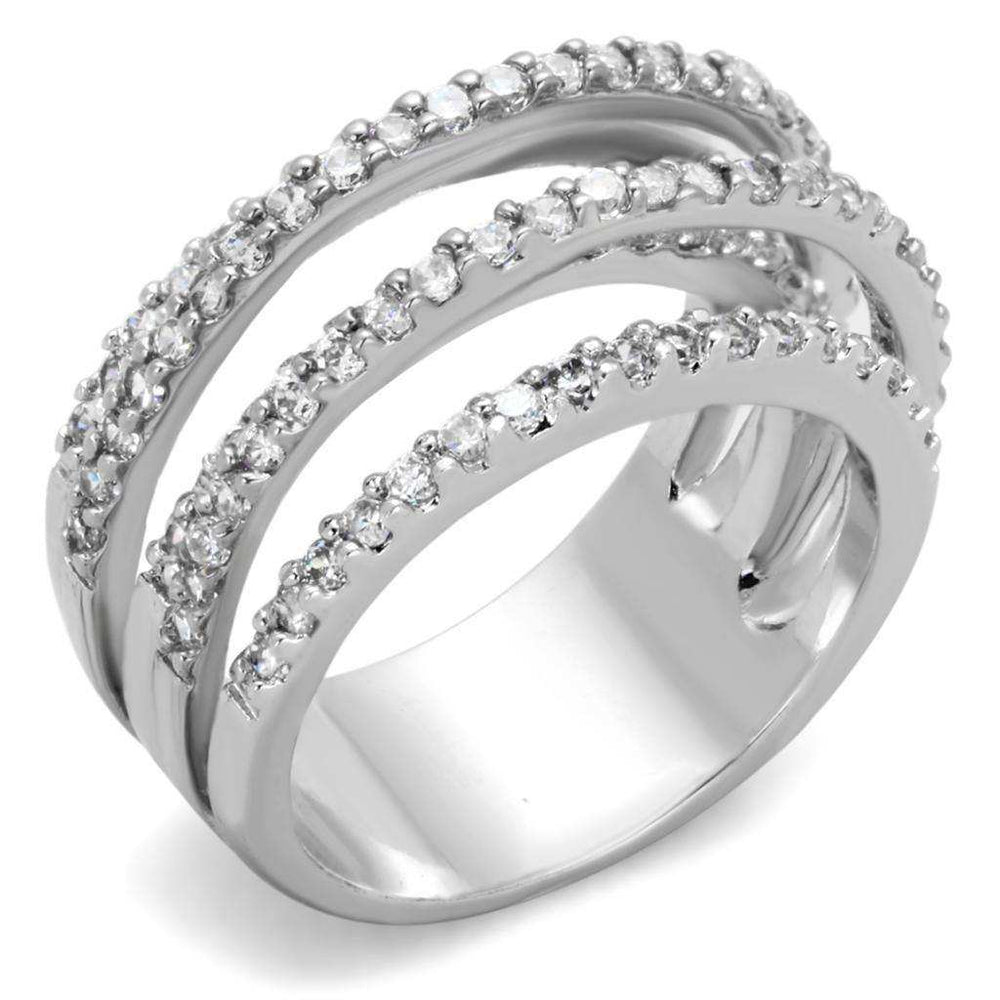 Alamode Rhodium Brass Ring with AAA Grade CZ in Clear - Alamode - Flyclothing LLC
