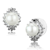 Alamode Rhodium Brass Earrings with Synthetic Pearl in White - Alamode - Flyclothing LLC