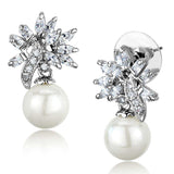 Alamode Rhodium Brass Earrings with Synthetic Pearl in White - Alamode - Flyclothing LLC