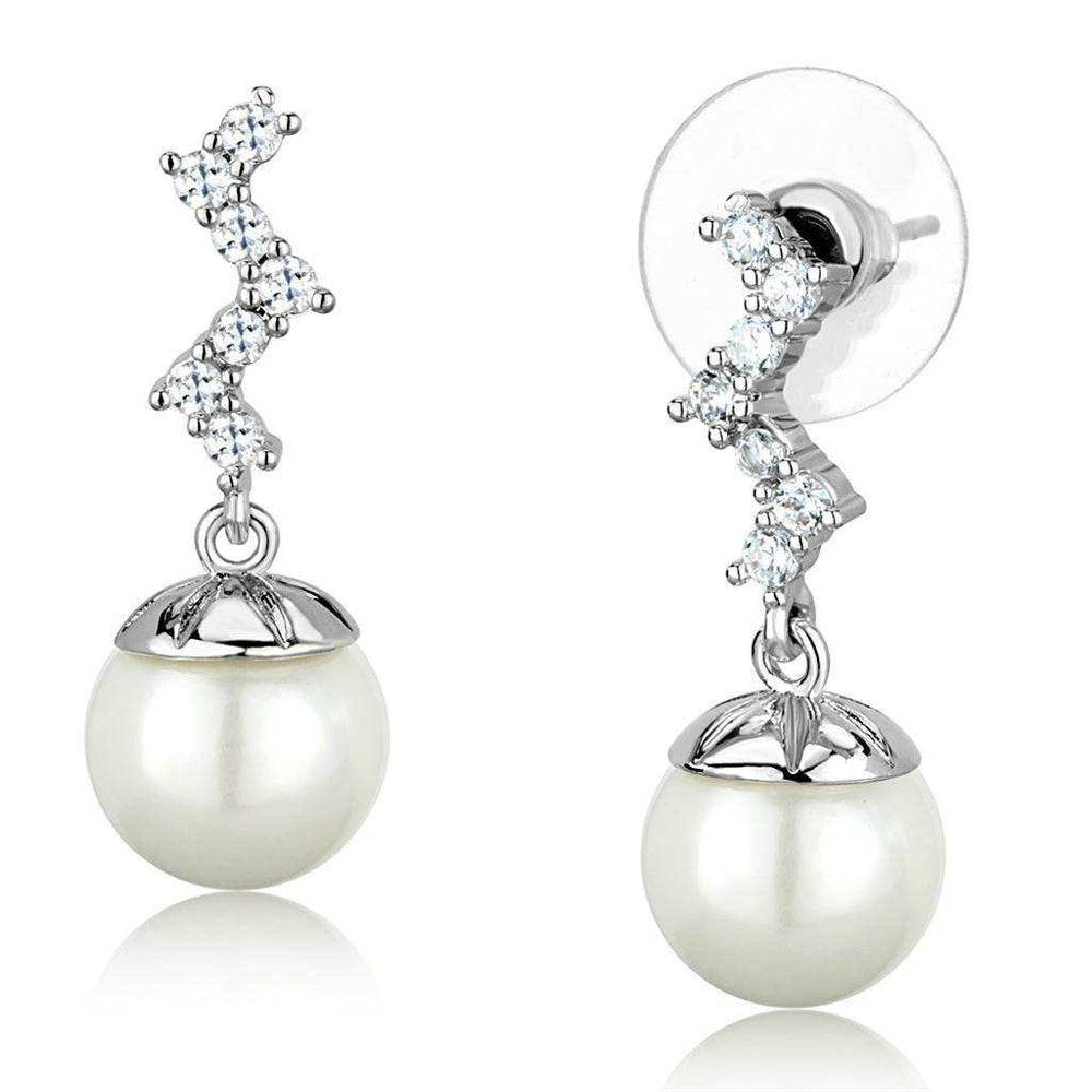 Alamode Rhodium Brass Earrings with Synthetic Pearl in White - Alamode - Flyclothing LLC