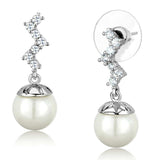 Alamode Rhodium Brass Earrings with Synthetic Pearl in White - Alamode - Flyclothing LLC