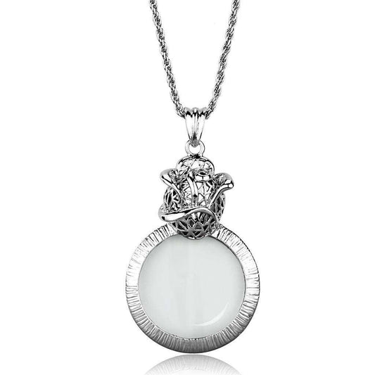 Alamode Rhodium Brass Magnifier pendant with Synthetic Synthetic Glass in Clear - Alamode - Flyclothing LLC