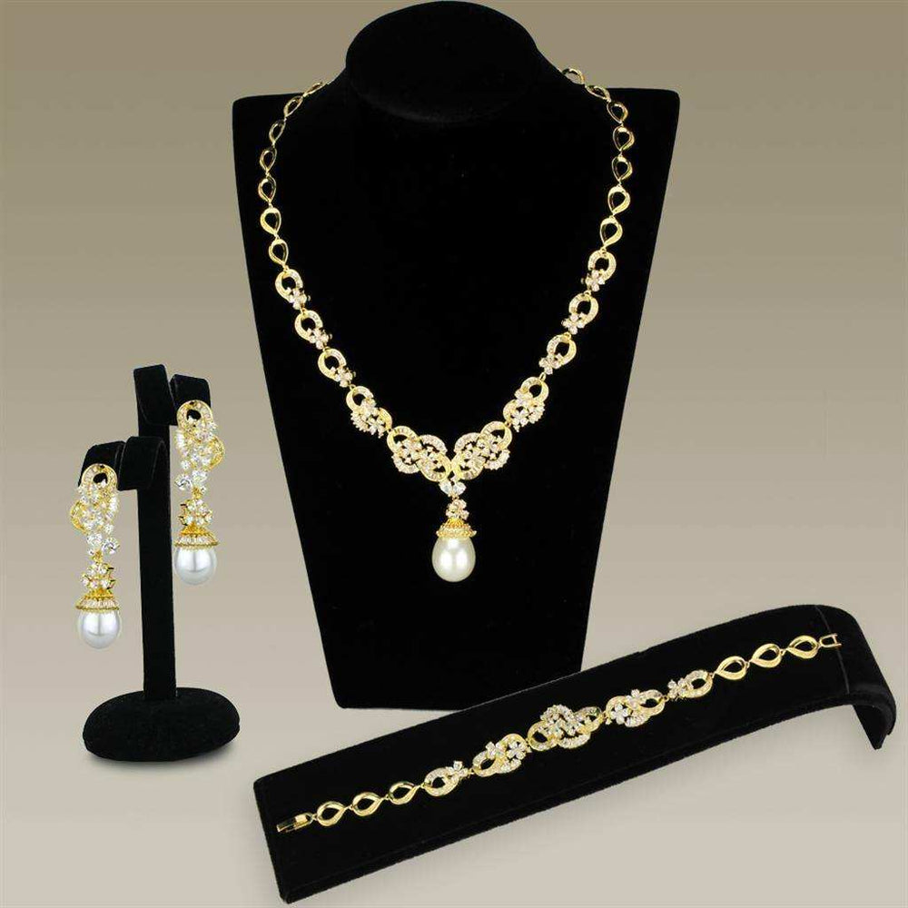 Alamode Gold Brass Jewelry Sets with AAA Grade CZ in Clear - Alamode - Flyclothing LLC