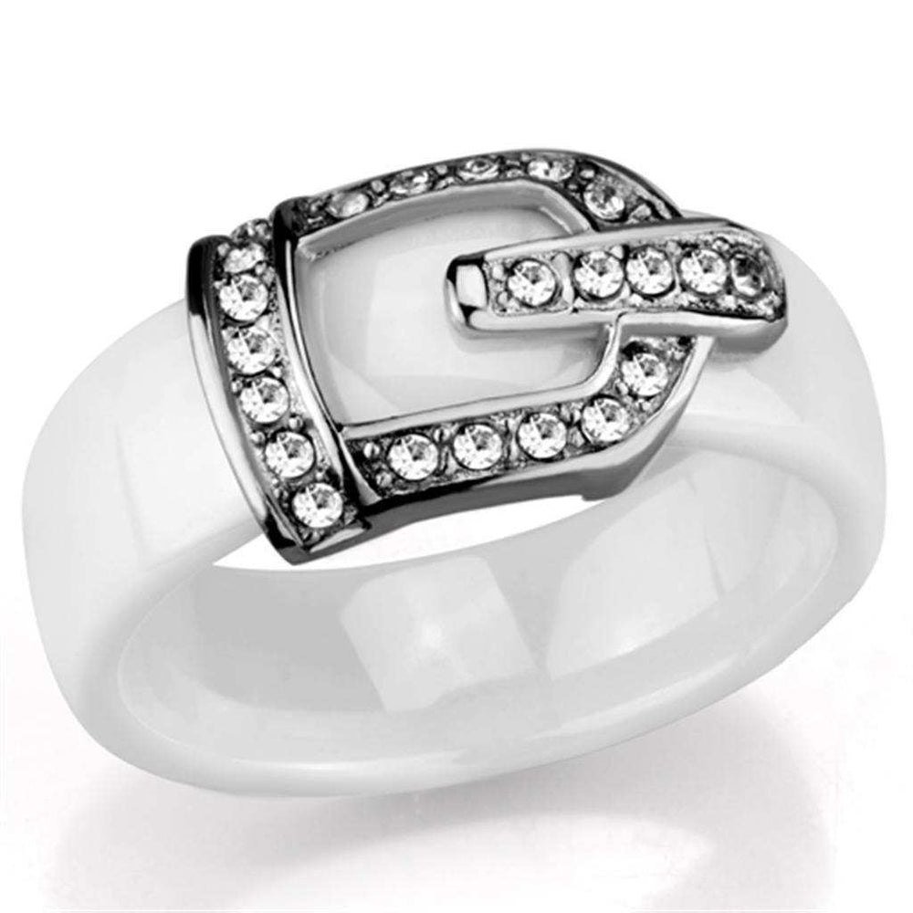 Alamode High polished (no plating) Stainless Steel Ring with Ceramic in White - Alamode - Flyclothing LLC