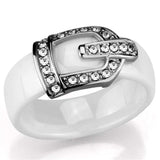 Alamode High polished (no plating) Stainless Steel Ring with Ceramic in White - Alamode - Flyclothing LLC