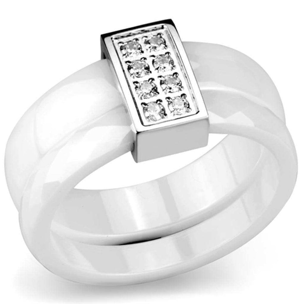 Alamode High polished (no plating) Stainless Steel Ring with Ceramic in White - Alamode - Flyclothing LLC