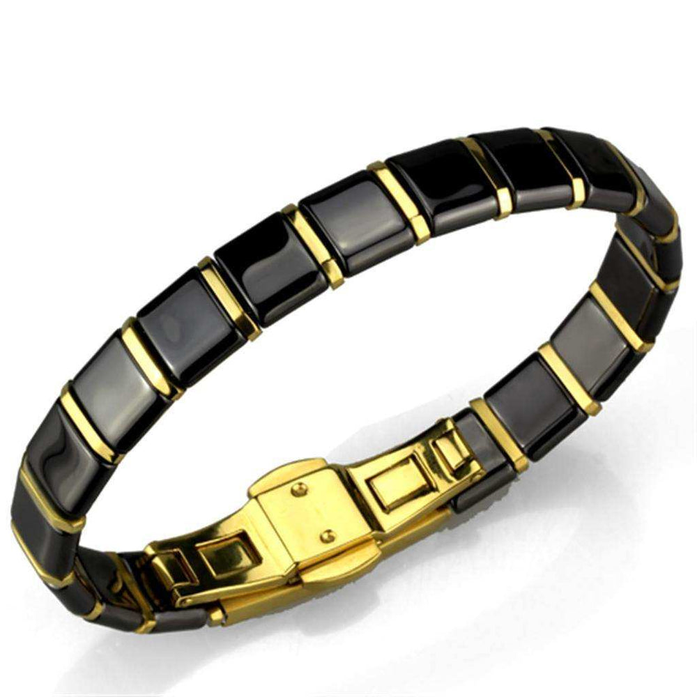 Alamode IP Gold(Ion Plating) Stainless Steel Bracelet with Ceramic in Jet - Alamode - Flyclothing LLC