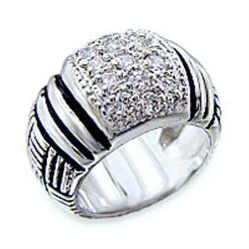 Alamode Rhodium Brass Ring with AAA Grade CZ in Clear - Alamode - Flyclothing LLC