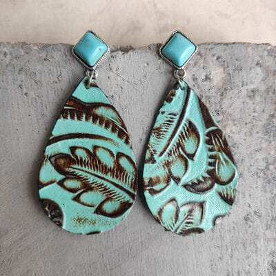 Artificial Turquoise Teardrop Earrings - Trendsi - Flyclothing LLC