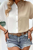Two-Tone Contrast Short Sleeve Shirt - Trendsi - Flyclothing LLC