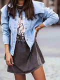 Collared Neck Button Down Denim Jacket - Trendsi - Flyclothing LLC
