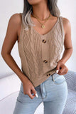 Decorative Button Mixed Knit Tank - Trendsi - Flyclothing LLC