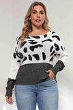 Plus Size Leopard Round Neck Long Sleeve Sweater - Trendsi - Flyclothing LLC