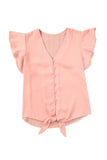 V-Neck Tie Hem Flutter Sleeve Blouse - Trendsi - Flyclothing LLC