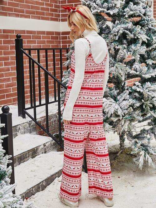 Christmas Color Contrast Wide-Legged Jumpsuit - Trendsi - Flyclothing LLC