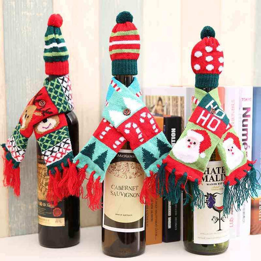 Christmas Hat and Scarf Wine Bottle Decoration - Trendsi - Flyclothing LLC