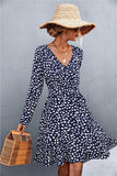 Printed V-Neck Tie Belt Ruffle Hem Mini Dress - Trendsi - Flyclothing LLC