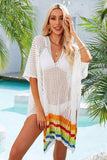 Rainbow Stripe Openwork Slit Cover-Up - Trendsi - Flyclothing LLC