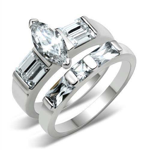Alamode High-Polished 925 Sterling Silver Ring with AAA Grade CZ in Clear - Alamode - Flyclothing LLC