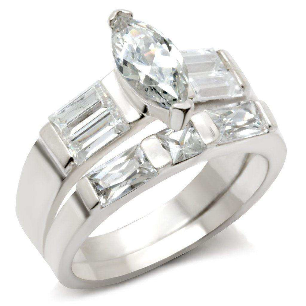 Alamode High-Polished 925 Sterling Silver Ring with AAA Grade CZ in Clear - Alamode - Flyclothing LLC