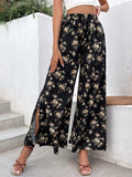 Floral Side Slit Wide Leg Pants - Trendsi - Flyclothing LLC