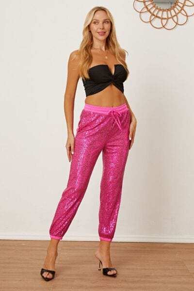 Sequin Drawstring Pants with Pockets - Trendsi - Flyclothing LLC