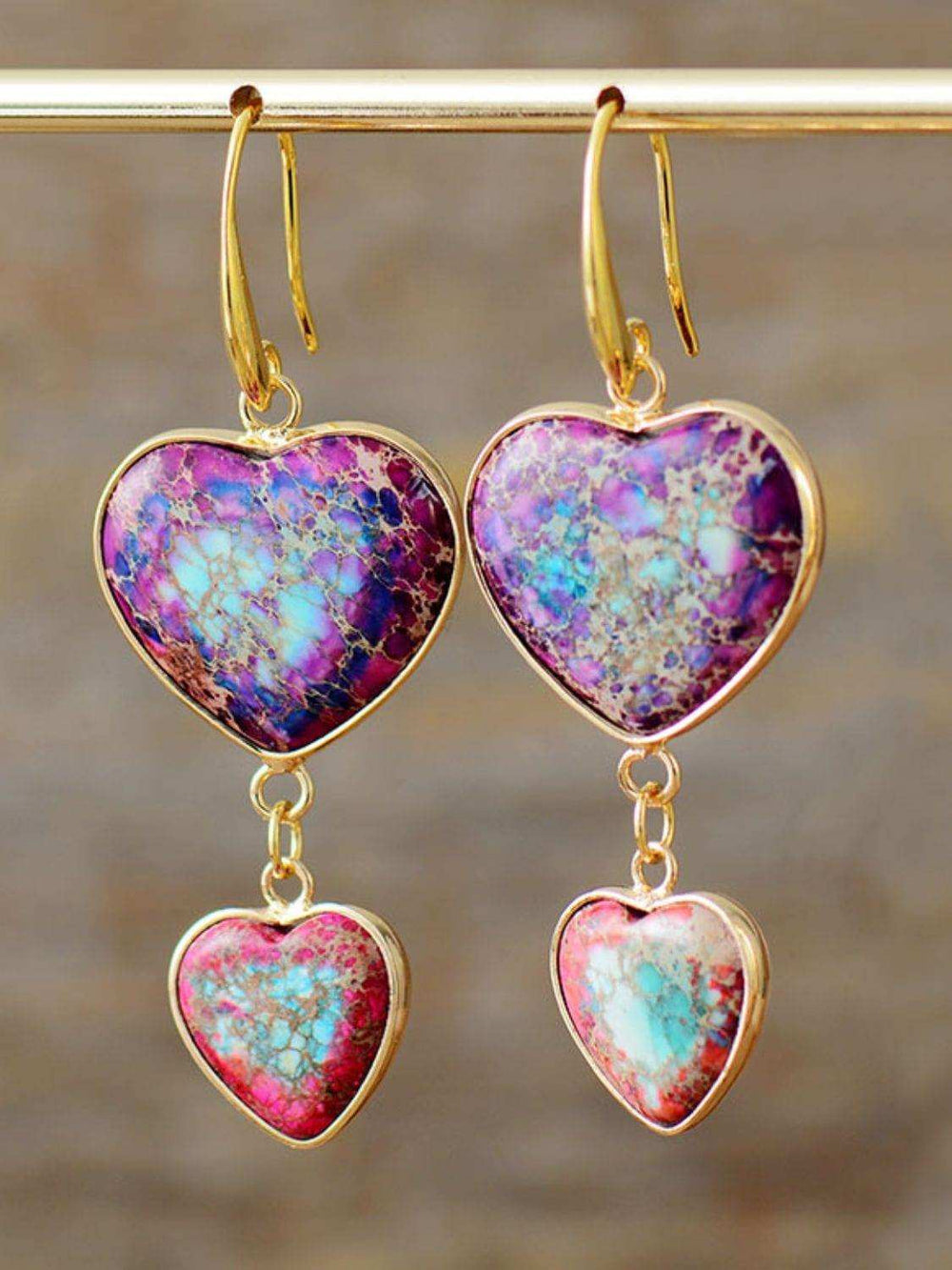 Heart Shape Imperial Jasper Dangle Earrings - Trendsi - Flyclothing LLC