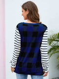 Plaid Striped Round Neck Long Sleeve T-Shirt - Trendsi - Flyclothing LLC