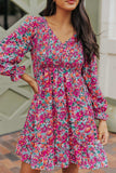Floral Smocked V-Neck Flounce Sleeve Dress - Trendsi - Flyclothing LLC