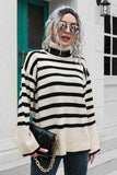 Striped Turtleneck Drop Shoulder Sweater - Trendsi - Flyclothing LLC