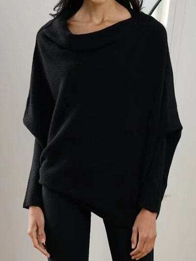 Full Size Boat Neck Batwing Sleeve Knit Top - Trendsi - Flyclothing LLC