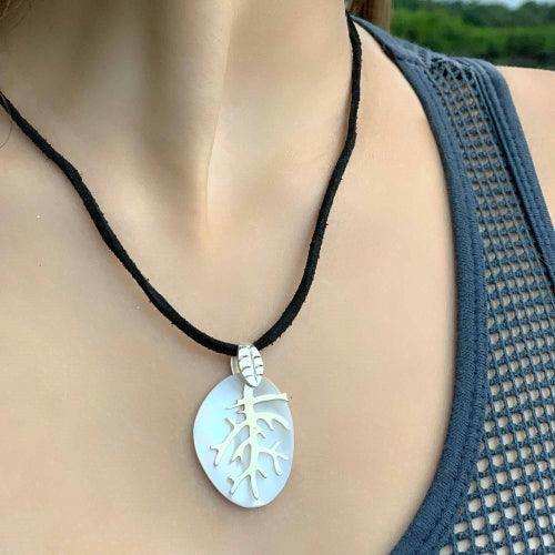 Pendant, Silver Branches on Mother of Pearl - Artisana - Flyclothing LLC
