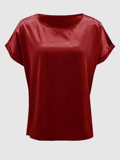 Round Neck Short Sleeve T-Shirt - Trendsi - Flyclothing LLC