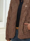Fuzzy Checkered Zip Up Jacket - Trendsi - Flyclothing LLC