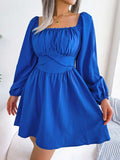 Tied Square Neck Balloon Sleeve Dress - Trendsi - Flyclothing LLC