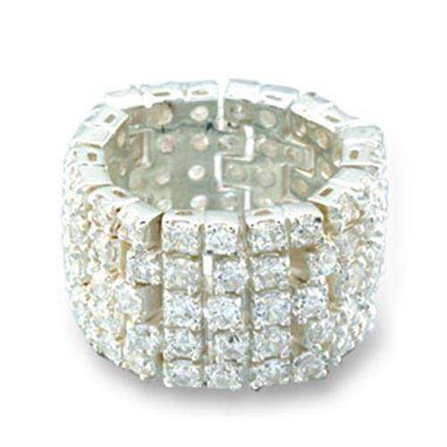 Alamode High-Polished 925 Sterling Silver Ring with AAA Grade CZ in Clear - Alamode - Flyclothing LLC
