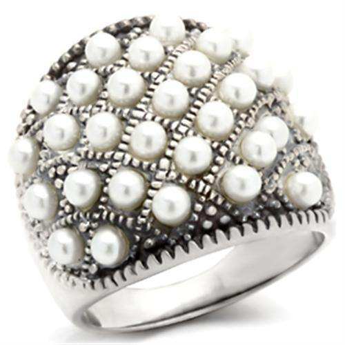 Alamode Antique Tone 925 Sterling Silver Ring with Synthetic Pearl in White - Alamode - Flyclothing LLC