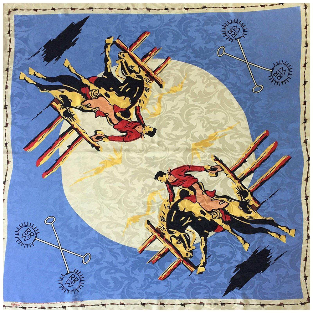Vintage Rockmount Ranch Wear Bronc Silk Scarf in Blue - Rockmount Clothing - Flyclothing LLC