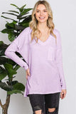 Reborn J Waffle Knit V-Neck Long Sleeve T-Shirt - Trendsi - Flyclothing LLC