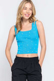 ACTIVE BASIC Pearl Detail Square Neck Cropped Tank - Trendsi - Flyclothing LLC