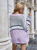 Striped Horizontal Ribbing Long Sleeve Tunic Sweater - Trendsi - Flyclothing LLC